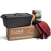 KUHA Cast Iron Bread Loaf Pan with Lid + Heat Resistant Gloves - Pre-Seasoned Cast Iron Bread Pan with Handles - Oven-safe bread pans for homemade bread - Ideal Loaf Pans for Campfire or Home Kitchen