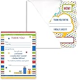 Canopy Street Dots and Stripes Kids Thank You Note Card Pack / 20 Fill In Childrens Colorful Thanks Cards With White Envelopes / 4 5/8" x 6 1/4" Kid Birthday Party Thank You