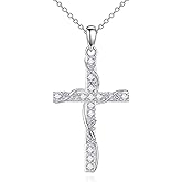 KZX Cross Necklace 925 Sterling Silver Cross Pendant Religious Jewelry Gift for Men Women