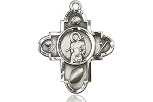 HEARTLAND STORE Men's Sterling Silver St. Sebastian Sports 5 Way Cross Pendant + Football, Soccer, Baseball + Basketball