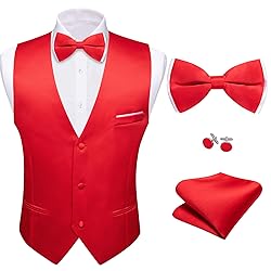 Barry.Wang Mens Red Formal Suit Vest V-neck Regular
