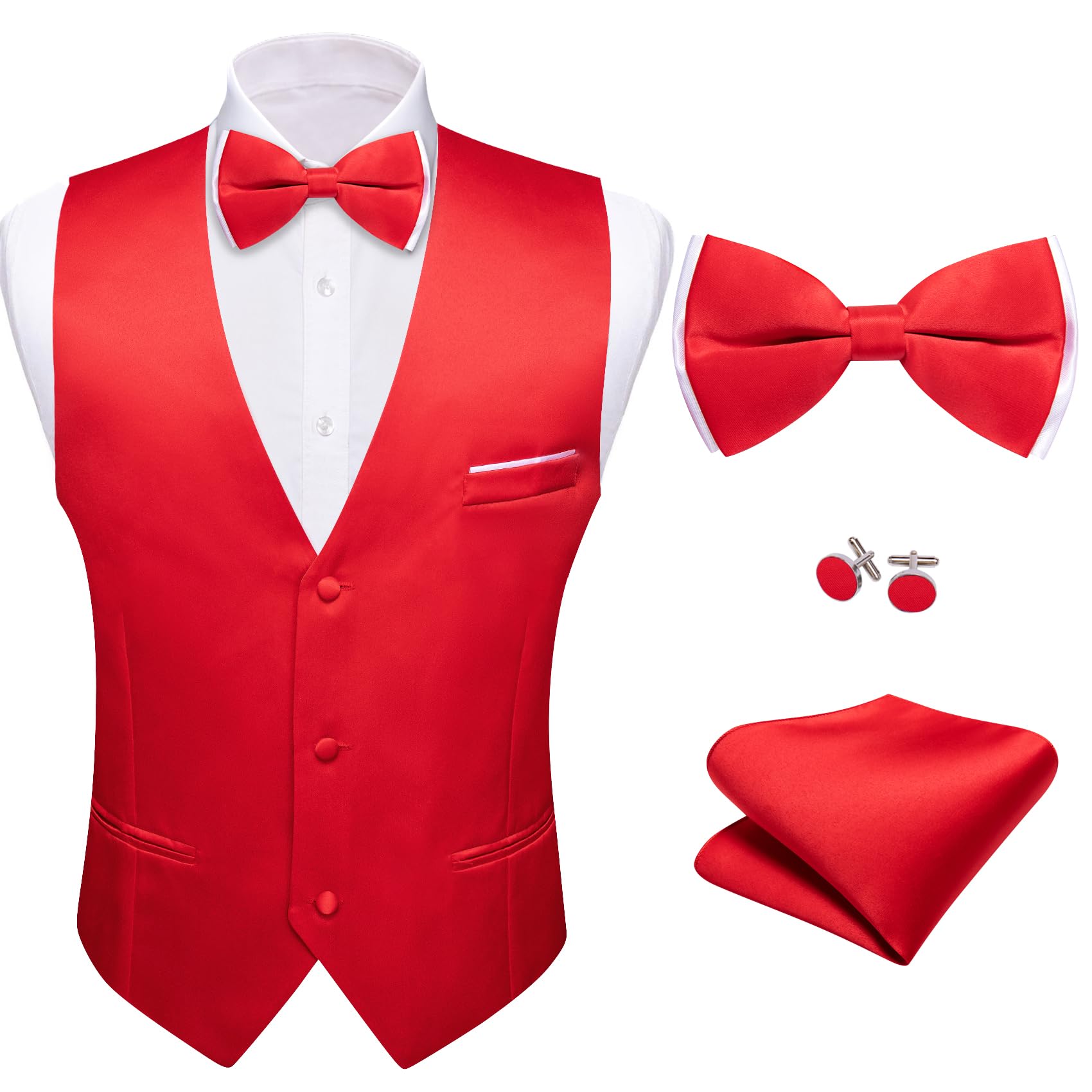 Barry.Wang Mens Red Formal Suit Vest V-neck Regular
