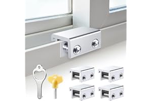 STERGDE Sliding Window Locks (4 Sets), Security Window Locks with Keys, Adjustable Aluminum Sliding Window Stops, Easy Installation Without Drilling, for Vertical and Horizontal Sliding Windows (Silver)