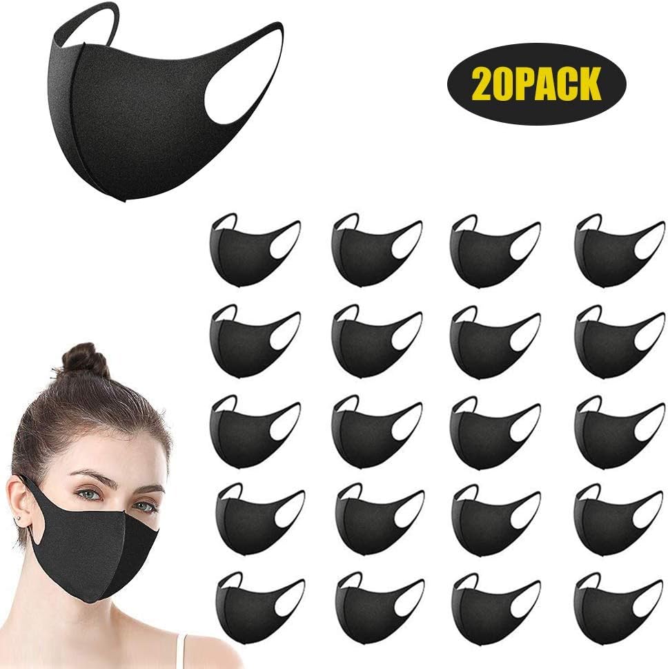 FEALING 20 Pcs Anti Dust Mask Face Mouth Mask, Fashion Cotton Mask Breathable Reusable Washable Outdoor Unisex Mask Dust Respirator Outdoor Activities (Black)