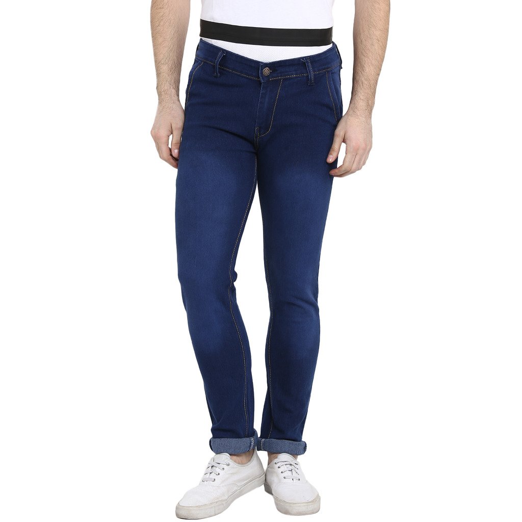 urbano fashion men's dark blue slim fit stretch jeans