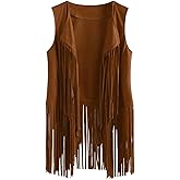 Women Tassels Sleeveless Vest Cardigan Fringe Waistcoat Jacket 70s Hippie Faux Suede Outwear Tops Autumn Winter