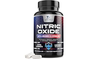 NATURE'S NUTRITION Extra Strength Nitric Oxide Supplement L Arginine 3X Strength - Citrulline Malate, AAKG, Beta Alanine - Premium Muscle Supporting Nitric Oxide Booster for Strength & Energy Supplements - 60 Capsules