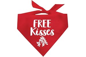 TEES & TAILS Free Kisses Mistletoe Christmas Dog Bandana (Red, OS 54)