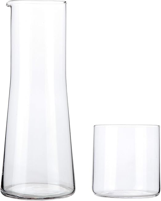 Amazon Com Lily S Home Bedside Night Water Carafe With Tumbler Glass Easy Pour Spout For No Mess Use In Bedroom Bathroom Or Kitchen Use Cup As Lid Lead Free Glass 8 5 Inch Tall