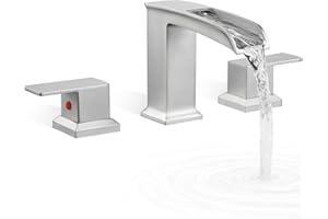 HOIGY Brass Waterfall Bathtub Faucet Set 3 Hole, 2 Handle Roman Tub Faucet Brushed Nickel Matte, 6-16 Inch Widespread Tub Faucets, High Flow Deck Mount Faucet for Bathtub with Pre-installed Water Hose