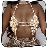 Nicute Rhinestone Body Chain Jewelry Sparkly Crystal Chain Bra Top Summer Beach Body Jewelry for Women