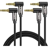 J&amp;D 3.5mm Aux Cable 3ft (2 Pack), Gold Plated 3.5mm Male to Male Stereo Audio Aux Cable 90 Degree Right Angle Compatible for iPhone, Galaxy, Headphone, Car, Speakers and All Other Devices
