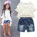 Lankey Girl Clothes Little Kids Short Sets Cotton Casual Coat Jeans 2 Pcs Pants Sets