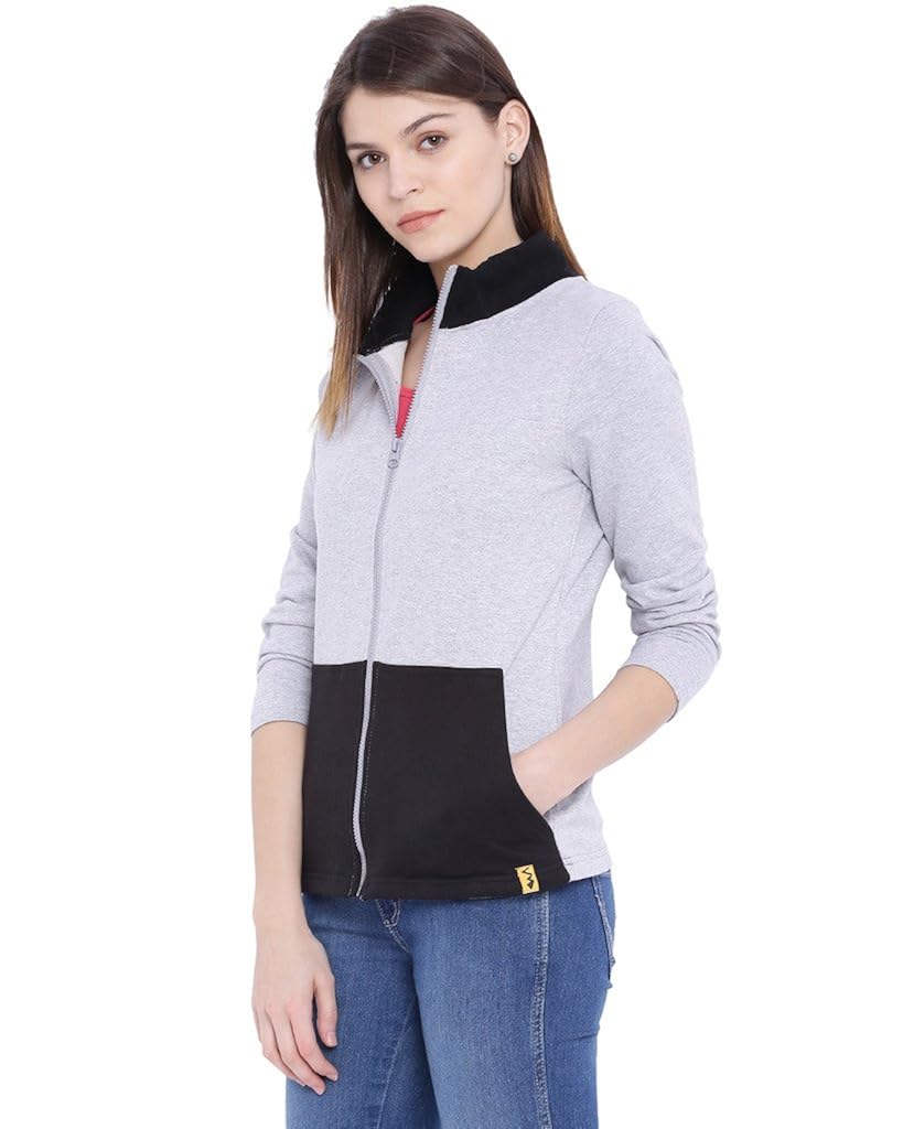 campus sutra women grey zipper jacket