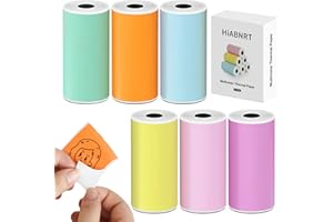 HiABNRT 6 Rolls 53mm Mini Thermal Printer Stickers Paper, Multicolor Mini Printer Sticker Paper, Photo Printer Labels Paper, Compatible M02/T02, Kids Instant Camera, To-do Lists, Notes, Black, Photo