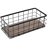 ROSE BLOOM Small Metal Wire Storage Basket, Decorative Wood Base Organizer Bins for Bathroom, Kitchen, Laundry Room, Pantry, Basket for Toilet Paper, Fruits, Spices（1 Pack