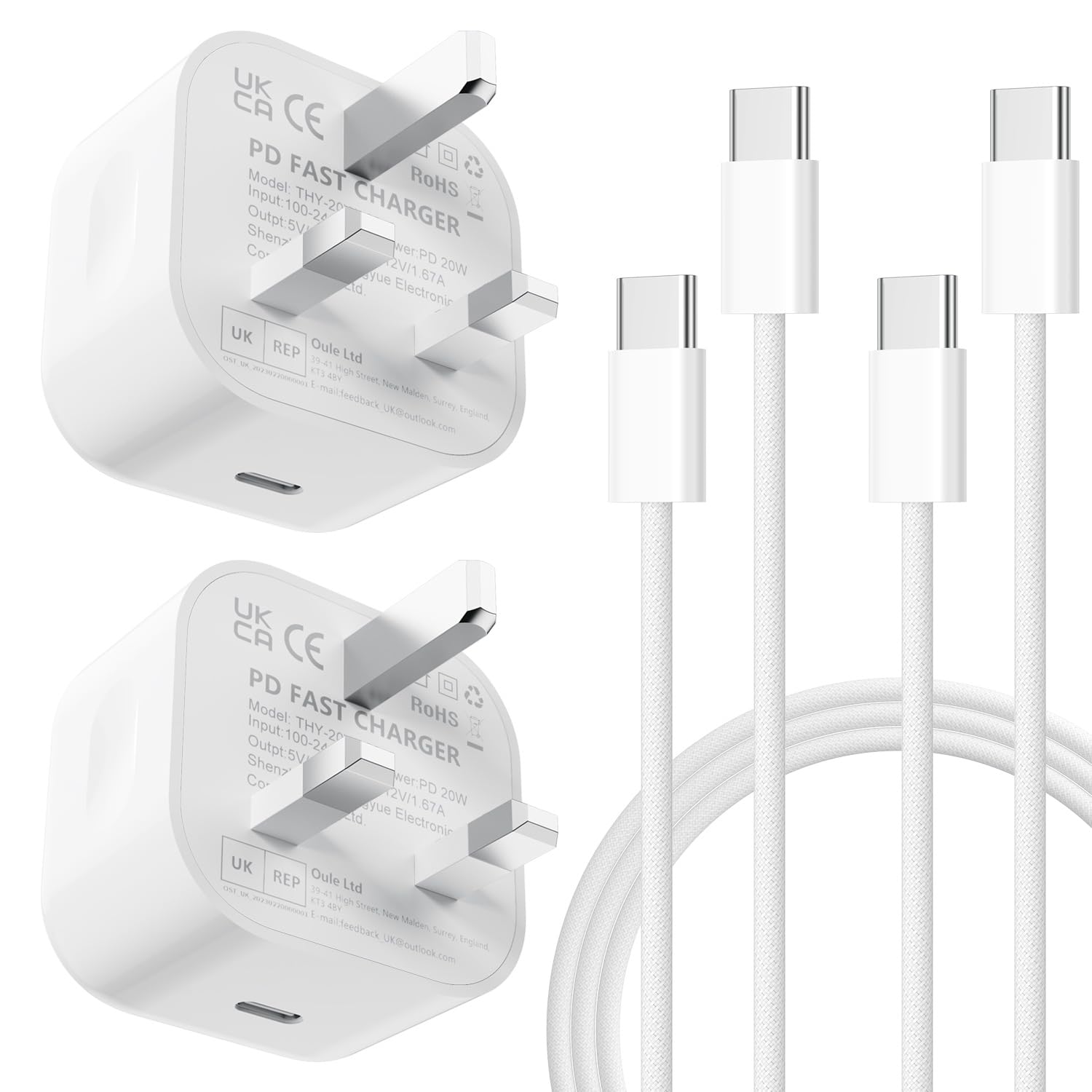 20W USB C Charger for iPhone 17 Air, 2Packs Super Fast Charging with 1.8M USB C Cable Compatible for iPhone 17 16 15 Plus Pro Max, iPad Air(4/5th generation), iPad Mini 6, iPad Pro, (UK Wall Plug)​