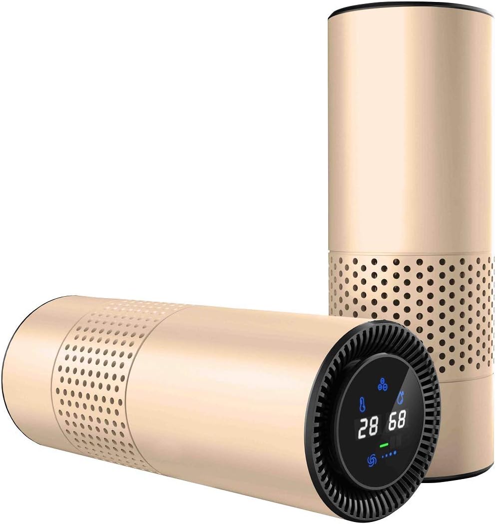 LeadYoung Air Purifier True Hepa Filter Gesture Control, Odor Allergies Eliminator Smokers, Smoke, Dust, Mold,Perfect Car Office Desktop - Gold