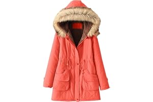 RDEGOOCHA Women's Winter Thicken Military Parka Jacket Warm Fleece Lined Cotton Hood Coat with Fur Jackets with Pockets