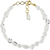 Gemimpression Handmade Bracelet – Natural Clear Quartz Tumble Beads – Energy Healing & Clarity – 14K Gold Plated Adjustable Chain – Dainty 8 Inch – Perfect Gift for Her
