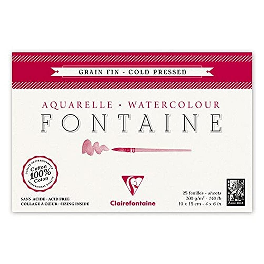 Clairefontaine - Ref 96436C - Fontaine Cold Pressed Watercolour Glued Pad (25 Sheets) - 10 x 15cm Size, 300gsm Paper - Suitable for Watercolour Artwork — image 1