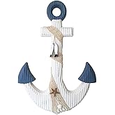 T&Garice Hanging Nautical Wooden Anchor Wall Decor,18''H,Rustic Anchor Wall Art Sculpture Beach Theme Home Decoration-White