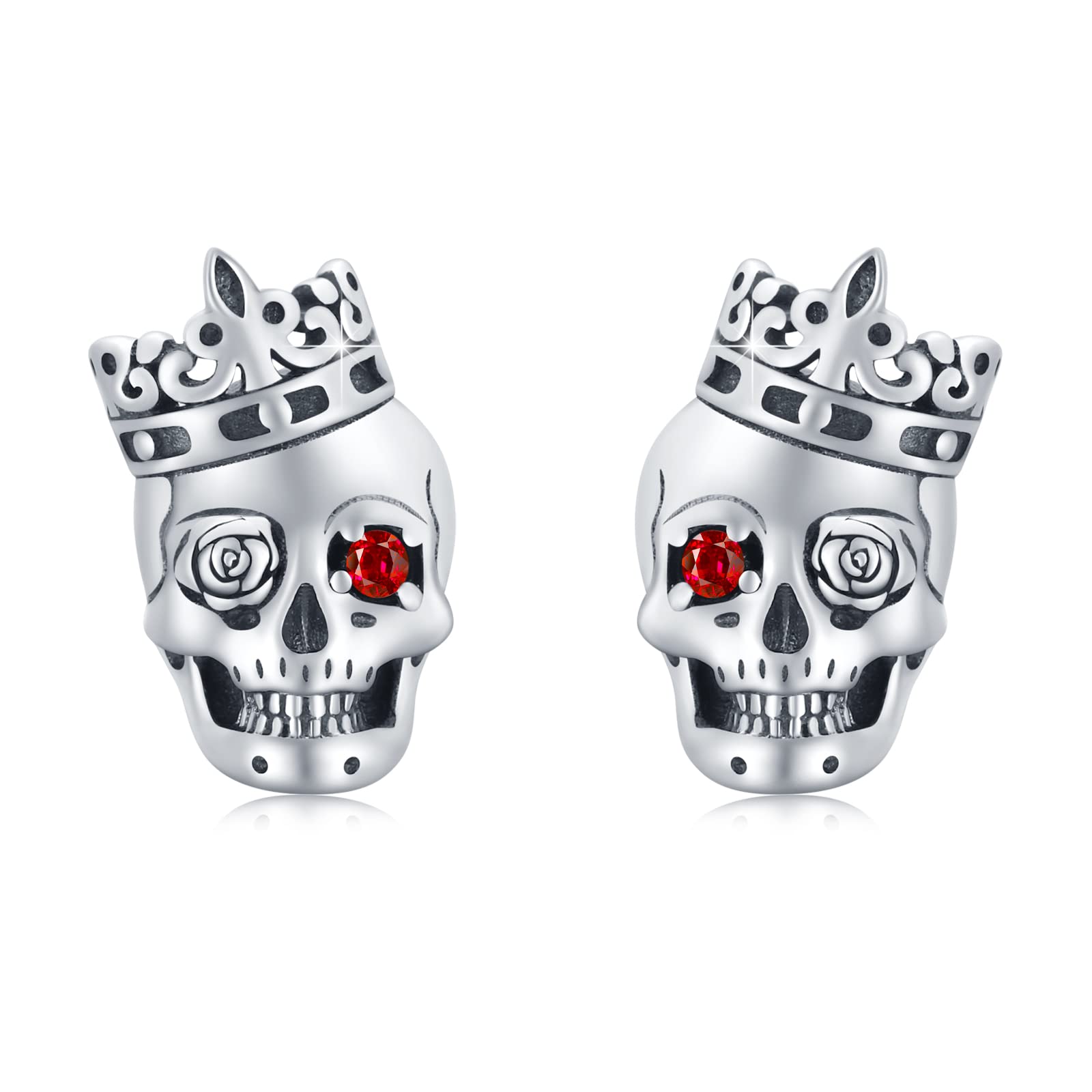 Skull Earrings Sterling Silver Skeleton Earrings Skull with Rose Stud Earrings Fashion Black Hypoallergenic Studs Halloween Jewellery Gifts for Women Men