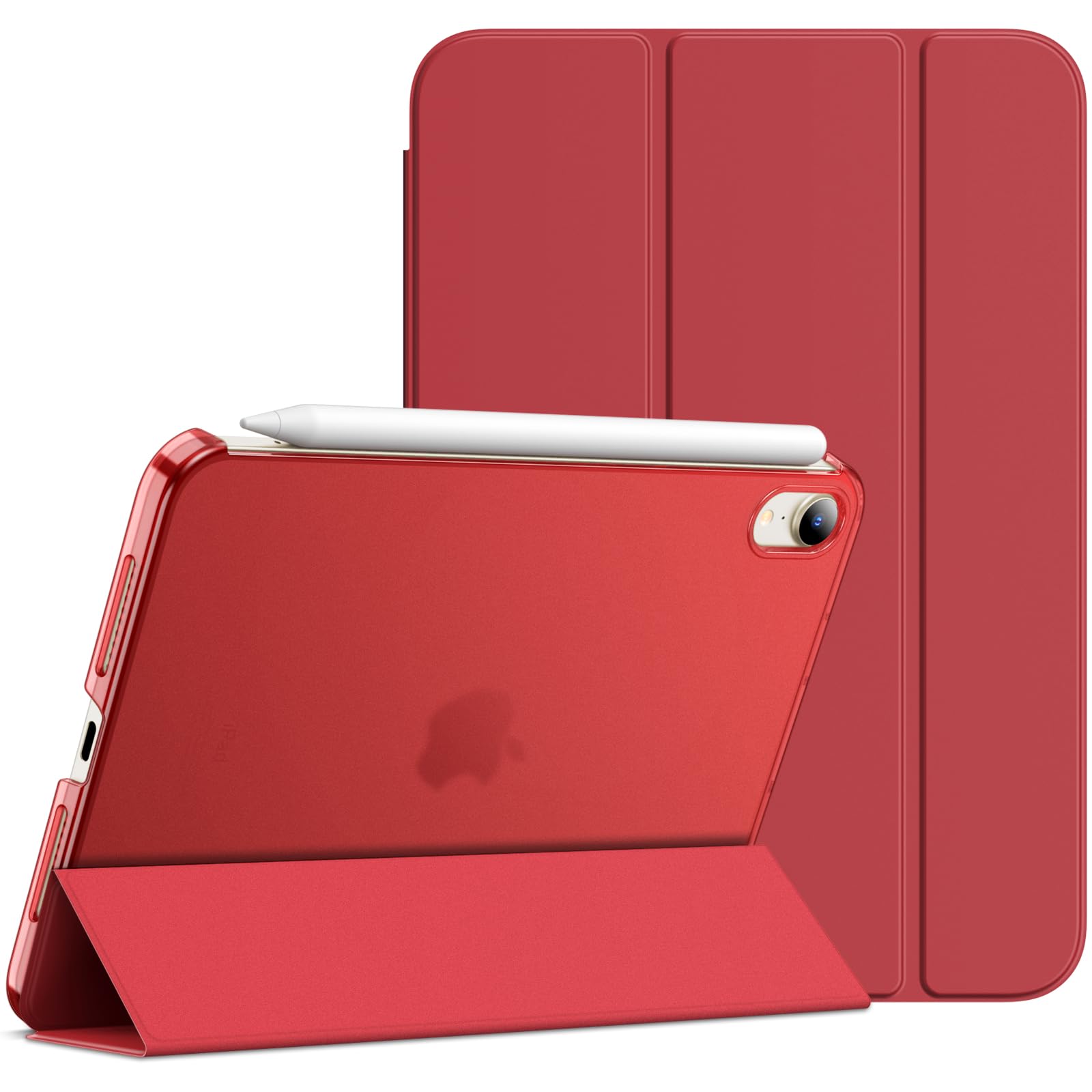 JETech Case for iPad mini (A17 Pro, 2024 Model, 7th Generation) / mini 6 (2021 Model, 6th Generation), Slim Stand Hard Back Shell Smart Cover with Auto Wake/Sleep (Red)