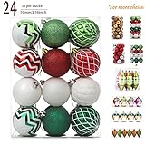 iPEGTOP Christmas Balls Ornaments - 24ct Shatterproof Glitter Swirl Color Painting Ball Baubles for Holiday Wedding Party Christmas Tree Decorations - Red Green and White -70mm/2.76