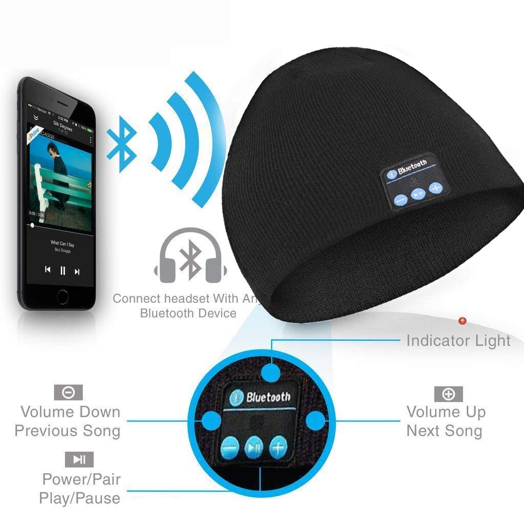 Wireless Bluetooth Beanie Hat, Unisex Bluetooth Beanie Smart Winter Knit Hat V4.2 Wireless Musical Headphones Earphones Cap Unique Christmas Tech Gifts for Teen Young Boys Girls Men Women