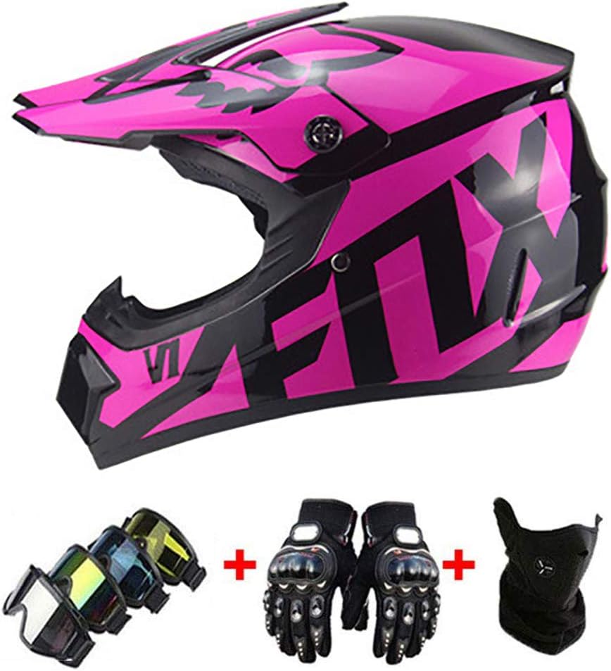 MOUTALE Enfants pour Enfants et Adultes Casques de Moto Cross Enfants Quad Bike VTT Casque Go-Kart avec Gants Masque Lunettes Casque de Moto certifi/&eacute; ECE 22.05