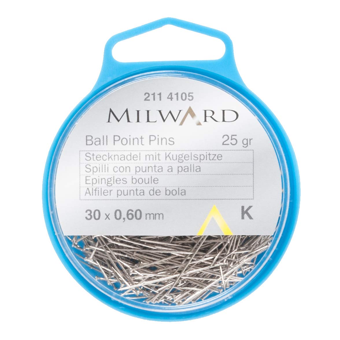 MILWARD 2114105 Straight Sewing Pins, Ball Point, Silver, 30mm, 25g