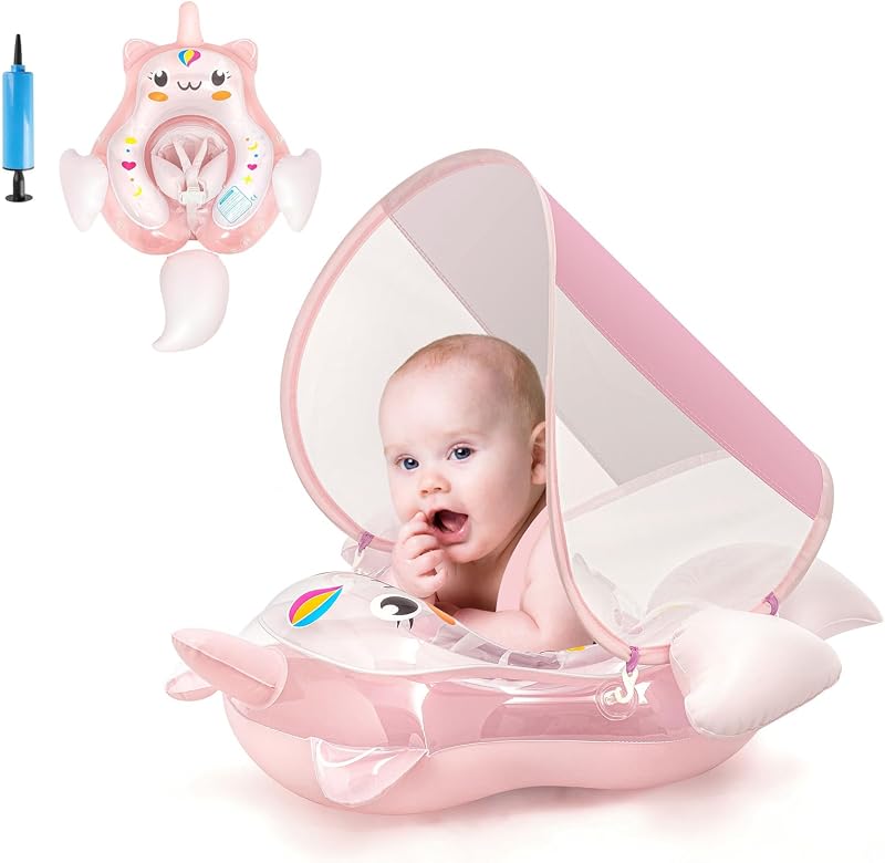 YAAVAAW Unicorn Inflatable Baby Float with Canopy 6-36 Months Pink