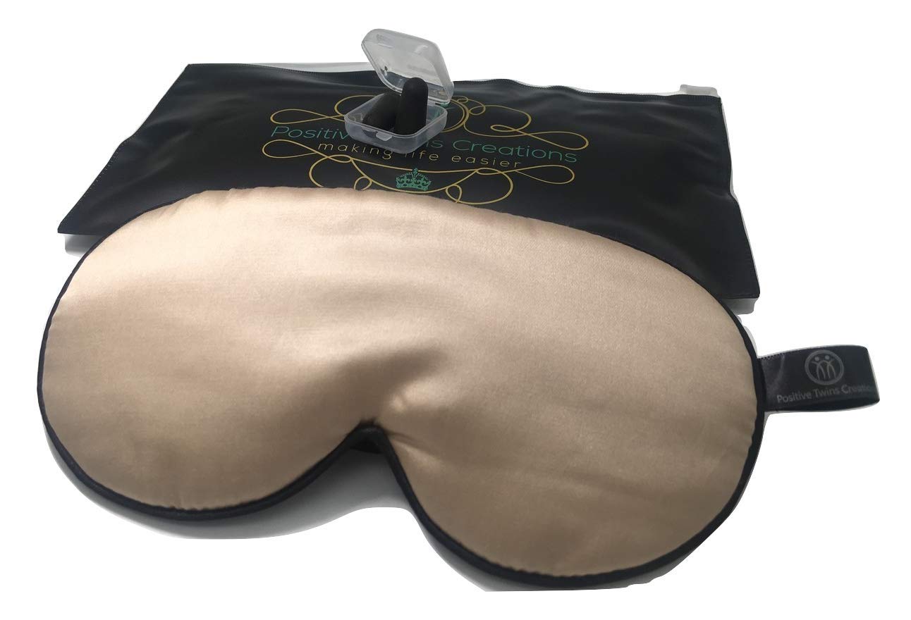 Sleeping Mask/Eye Mask- Luxury Sleeping Mask, Sleeping Masks for Men & Women, Sleeping Natural Eyeshade, Unisex Silk Blindfold-Eye mask, no 1 Sleeping Mask on Amazon, Pouch & Earplugs (Champagne)