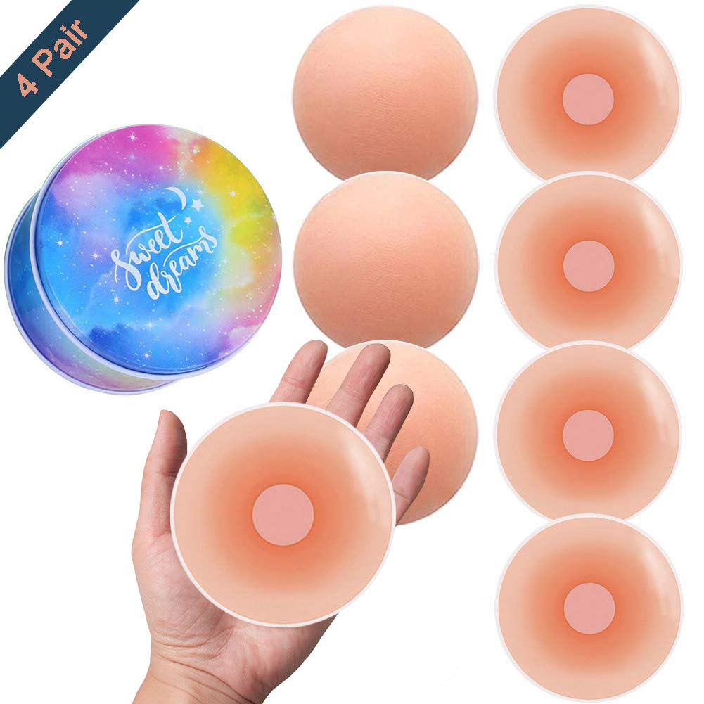 OUYUI Nipplecovers Reusable 4 Pairs Pasties for Women Self Adhesive Silicone Nippleless Cover Round Invisible Bra,Diameter 80mm