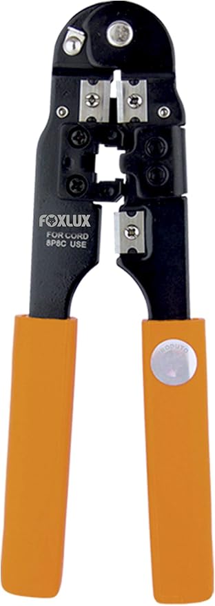 Alicate para Crimpar Foxlux – Plugue RJ-45 (8P8C) – Crimpa, Decapa e Corta Cabos de Rede – Cabo Antideslizante – Com Trava 