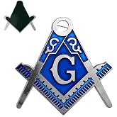 Imason Square &amp; Compass Masonic Car Emblem Freemason Cut-Out Silver &amp; Blue Auto Decal - 3" Tall