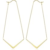 FLYUN 18k Gold Large V-Shaped Dangle Wire Geometric Earrings For Women Trendy-Lightweight Hypoallergenic Earrings Handmade Jewelry Gift For Her