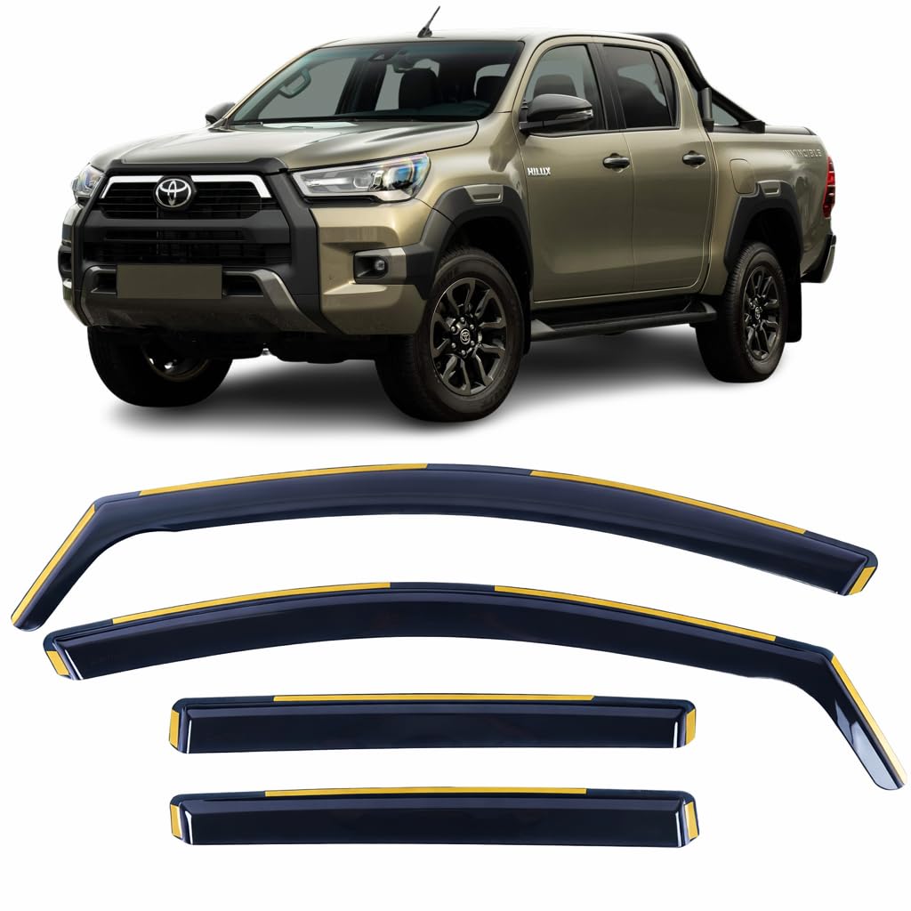 Set Of 4 Wind Deflectors For TOYOTA HILUX 4-door PICKUP 2015 2016 2017 2018 2019 2020 2021 2022 2023 2024 2025 In-Channel Side Window Visors-Smoke Tinted Sun & Rain Guards Reflectors Fits Hilux.