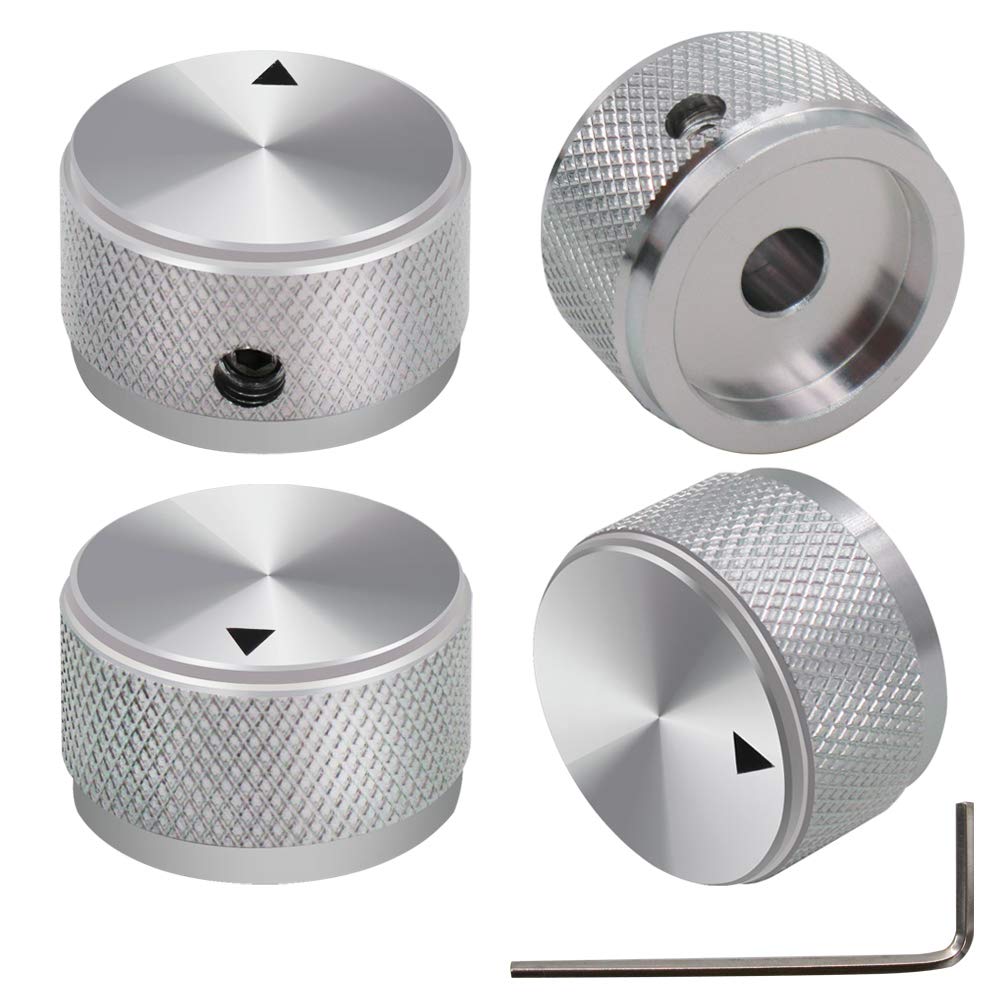 mxuteuk 4pcs Silver Aluminum Alloy Electric Guitar Knobs Speed Volume Tone Control Knobs Potentiometer Control Knobs for Electric Guitar or Precision Bass Screw Type 25 x 15.5mm (d*h) KNOB-03-25SR