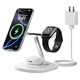 3 in 1 Magnetic Wireless Charger for Apple - Fast Charging Station Compatible with MagSafe for iPhone17-12, Apple Watch& AirPods, Phone and Watch Charger Stand for Desktop Bedside Nightstand (White)