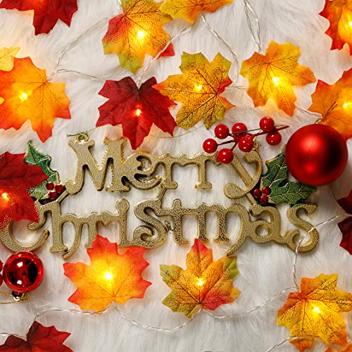 HUBORLOVES Thanksgiving Fall Marple Leaves Decorations Fairy String Lights with Remote 0 ft 40 LED 3 AA Battery Operated Marple Leaf Light for Indoor Outdoor Bedroom Holiday Party Halloween Decor