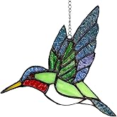 Vismin Hummingbird Stained Glass Suncatcher for Window Hanging Handmade Colorful Glass Bird Sun Catcher for Indoor Outdoor Decor,Ruby Throated Hummingbird Gift for Women,Mom,Nature Lovers