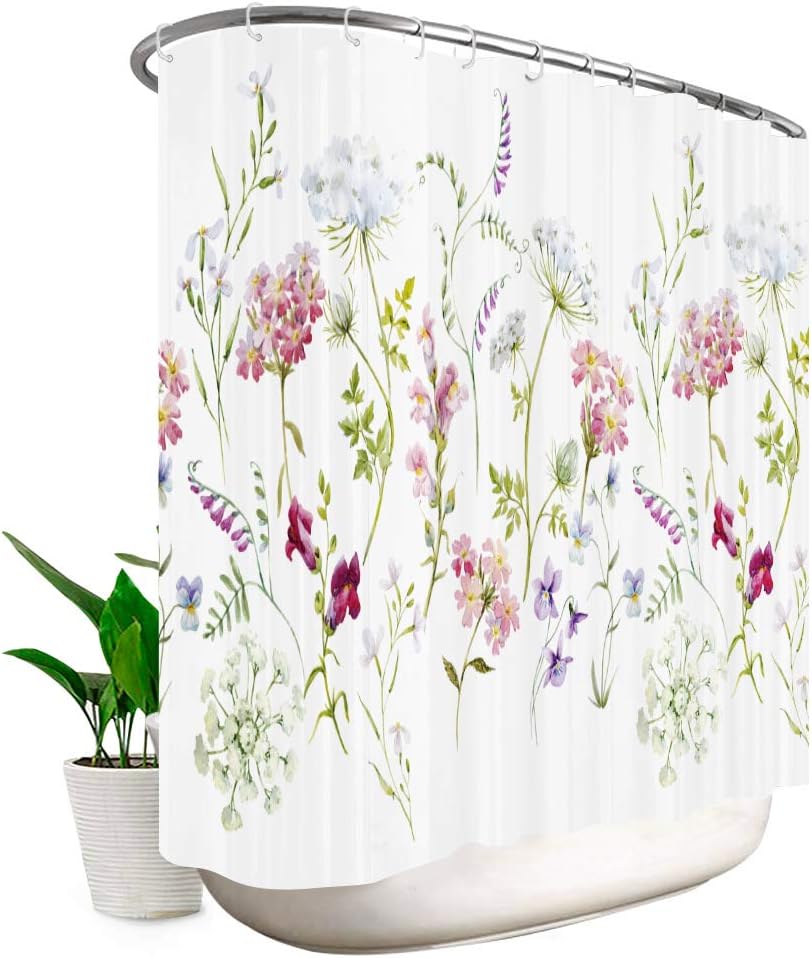 Riyidecor Herbs Floral Plants Shower Curtain 108x72 Inch 18 Pack Metal Hooks Extra