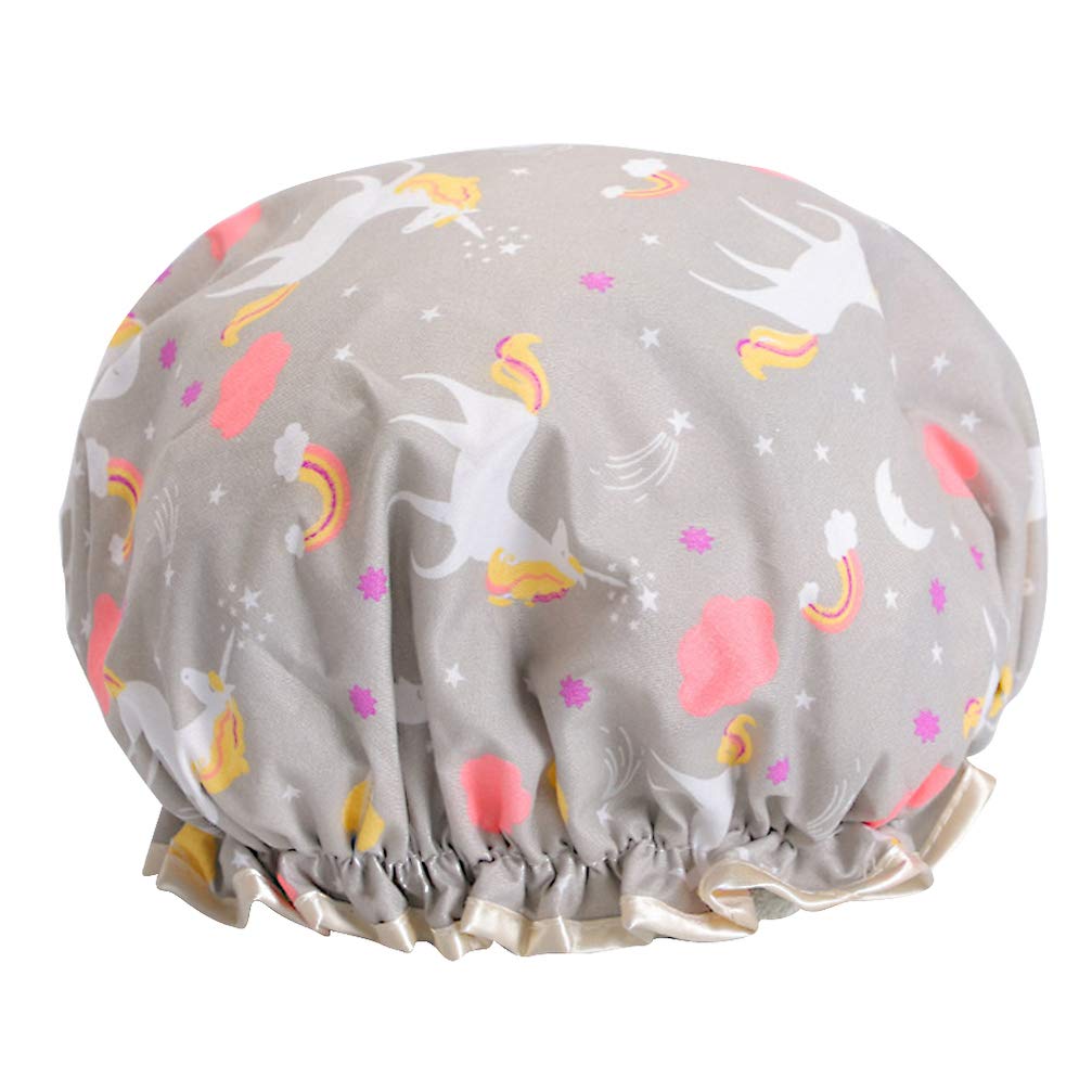 PRETYZOOM Shower Caps Waterproof Double Layer Shower Bath Cap Hat Sleep Bonnet Cap for Women Kids Grey