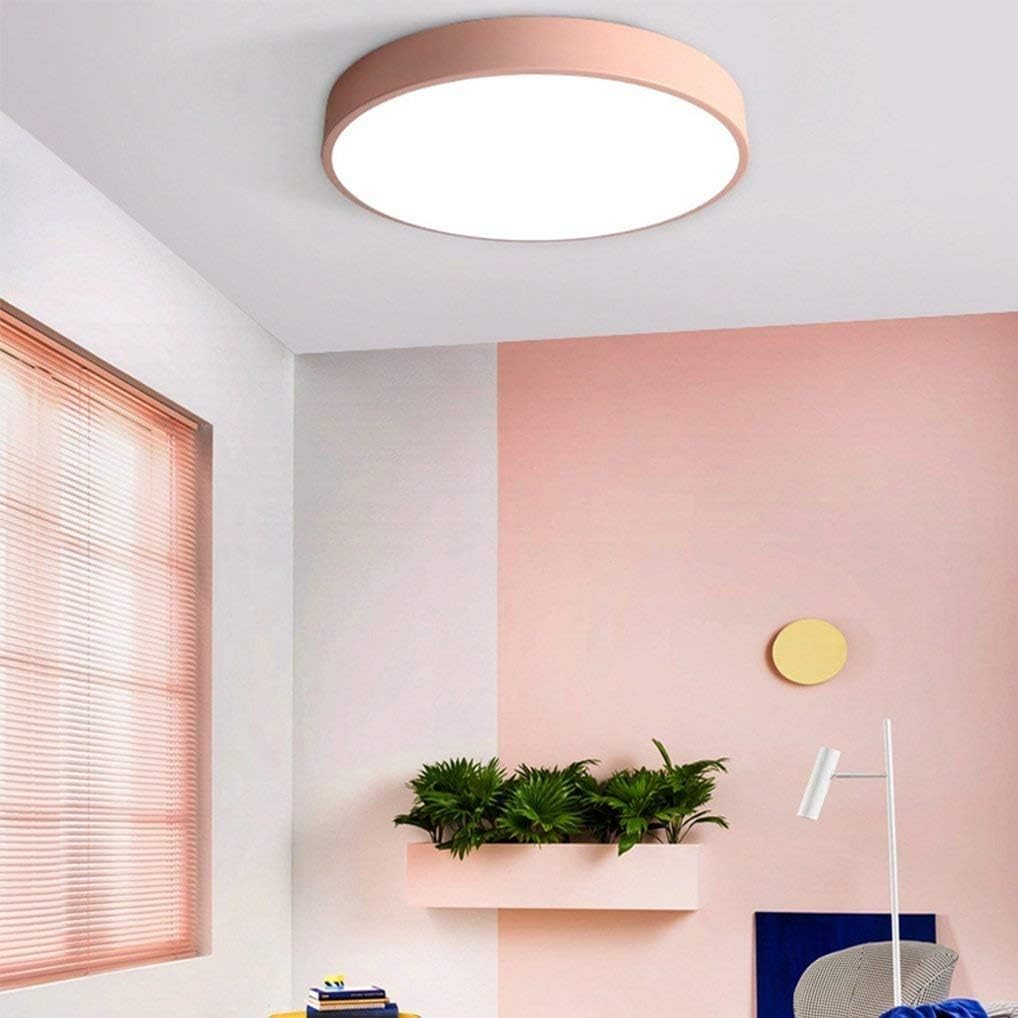 YANQING Durable LED 24W Ceiling Lamp Modern Creative Round Lamp Acrylic Lampshade Pink Metal Ceiling Lamp Dimmable Beautiful Art Kindergarten Ceiling Lamp 40CM (white Light) Illuminate Life