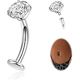 NICEIGHT 14G F136 Pure Titanium Floating Belly Button Rings for Women Petite Flat Back CZ Belly Rings Opal Barbell Heart Curved Navel Ring Internally Threaded Belly Piercing Jewelry 8/10/12/14mm