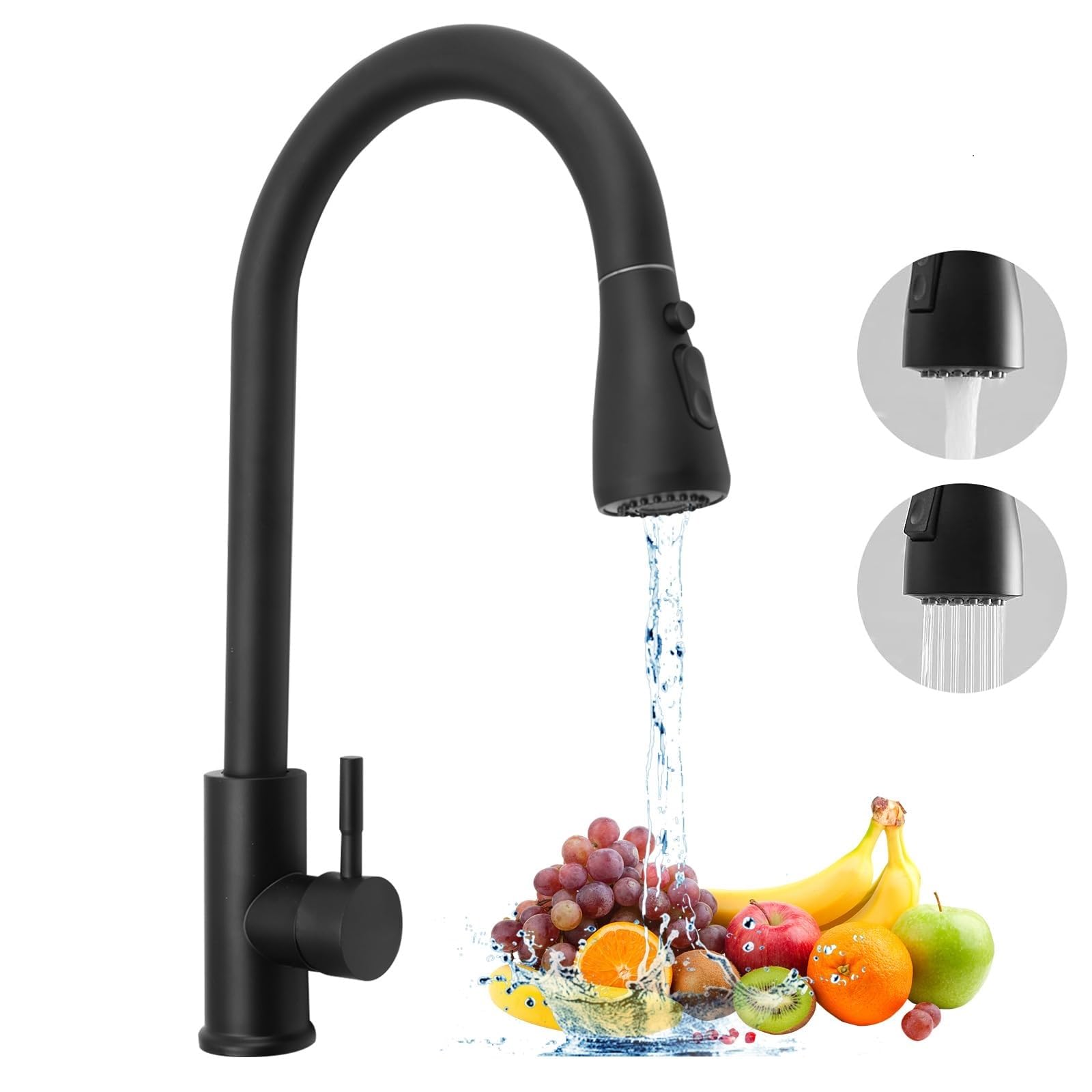 Kitchen Faucet with Pull Down Sprayer Sink Faucets 1 Hole Black Single Handle Pull Out Kitchen Faucet for Farmhouse Camper Laundry Utility Rv Wet Bar