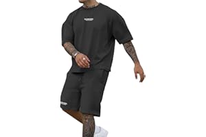Ryehack Men's 2 Piece Outfits Short Sleeve Crew Neck Summer T Shirt and Drawstring Casual Track Shorts Sportswear Sets