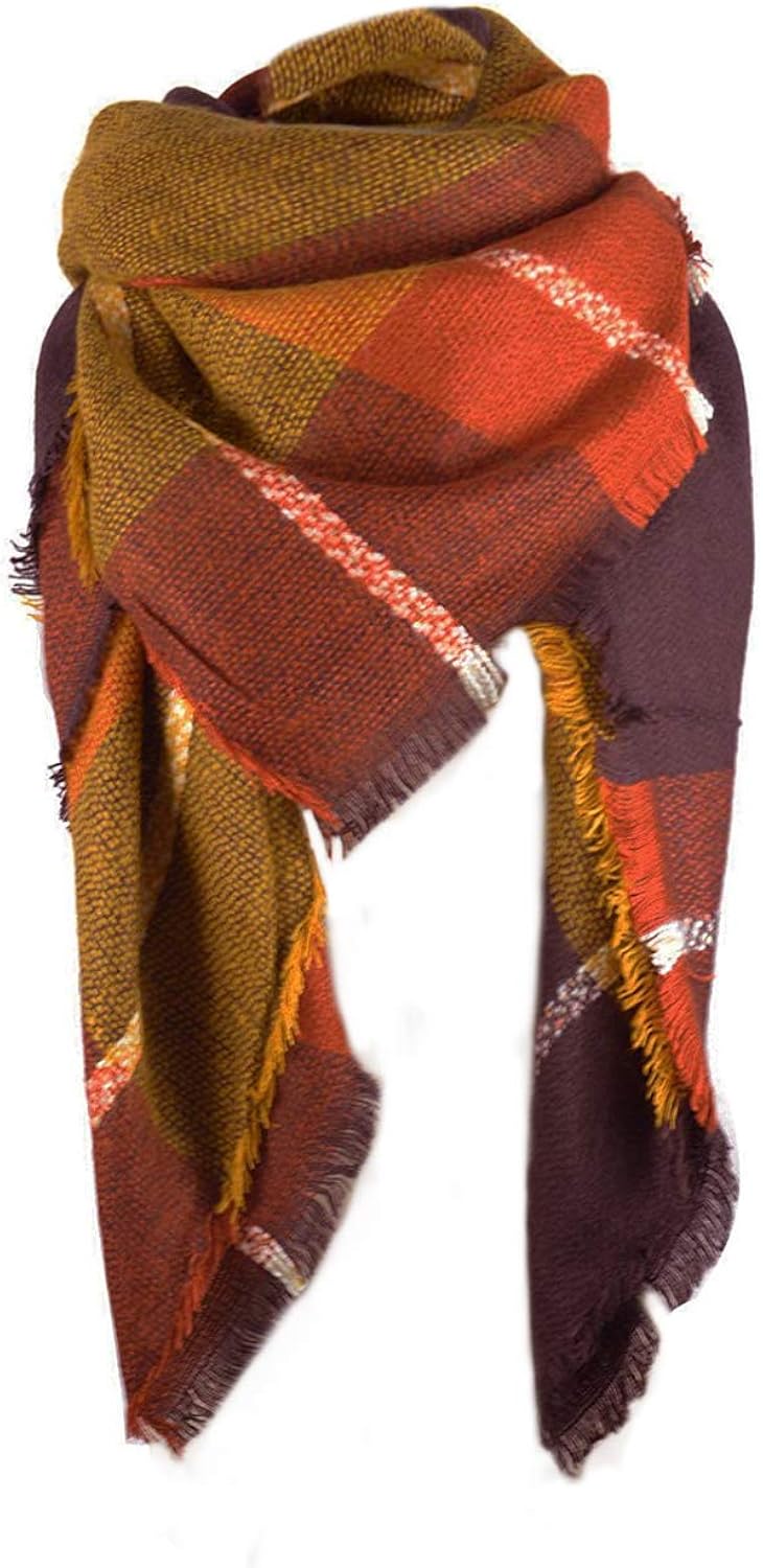 Century Star Women's Stylish Warm Tassels Soft Plaid Tartan Scarf Winter Large Blanket Wrap Shawl (One Size, Brown) at  Women’s Clothing store